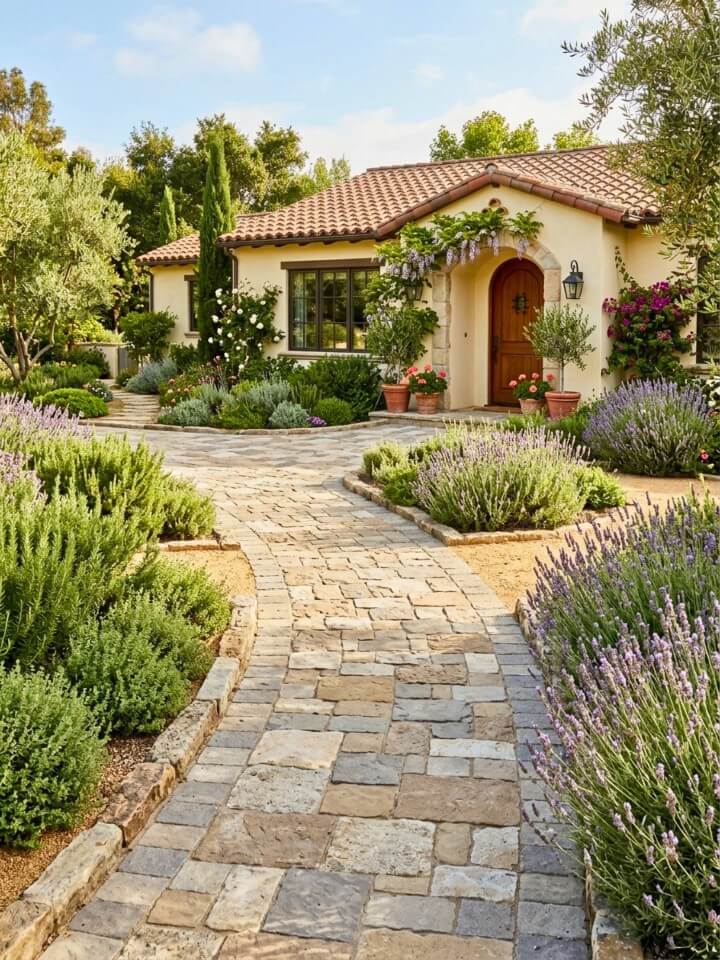mixed stone surface with herb plantings