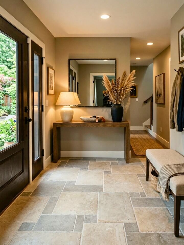 mixed tile sizes for a custom foyer design