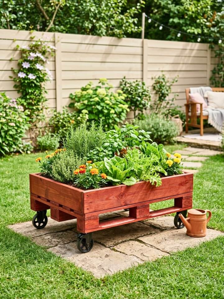 mobile pallet planter on wheels for flexibility