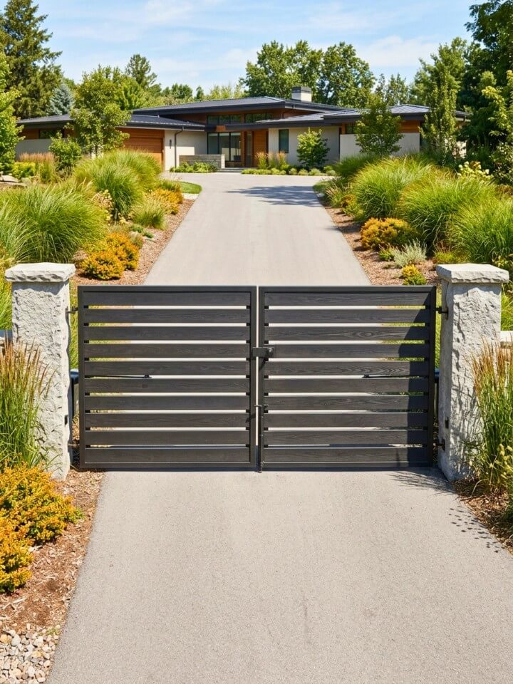 modern horizontal slat ranch gate for clean lines