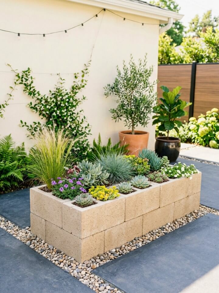 modern minimalist cinder block garden bed for compact yards