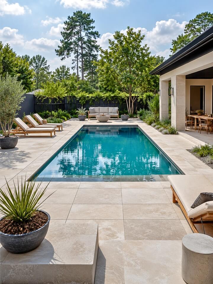 modern rectangular pool with stone border