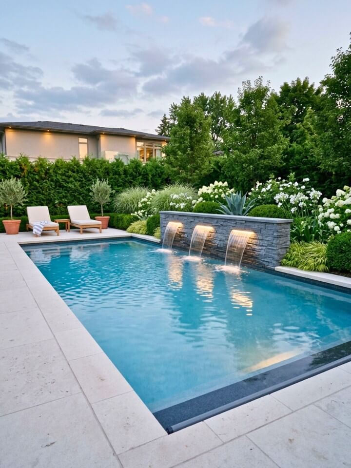 modern water feature for a backyard pool