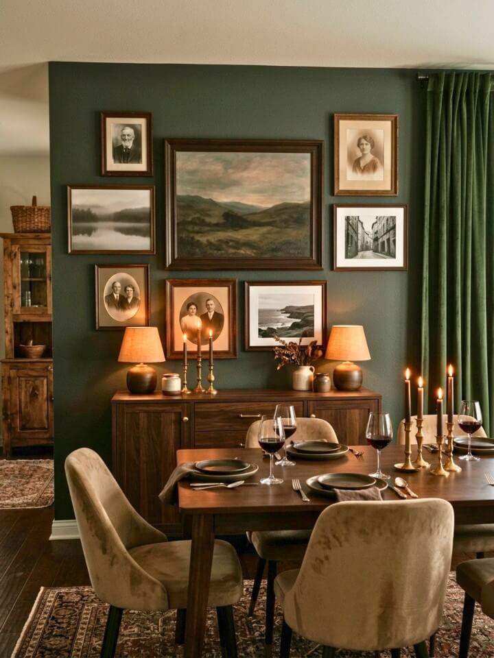moody picture wall with dark frames