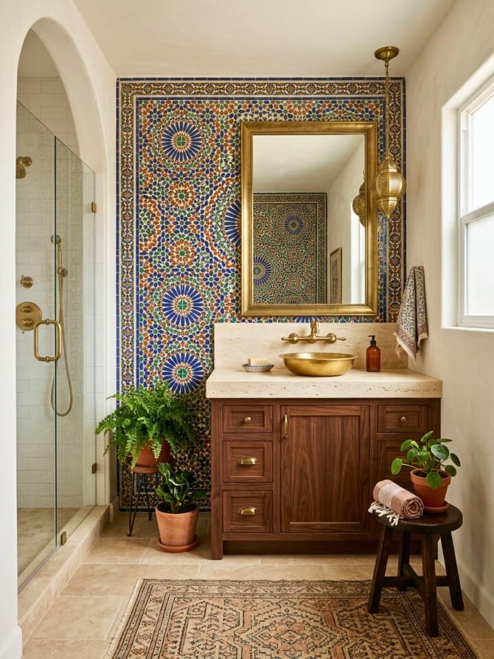 moroccan pattern mosaic vanity backsplash for global charm