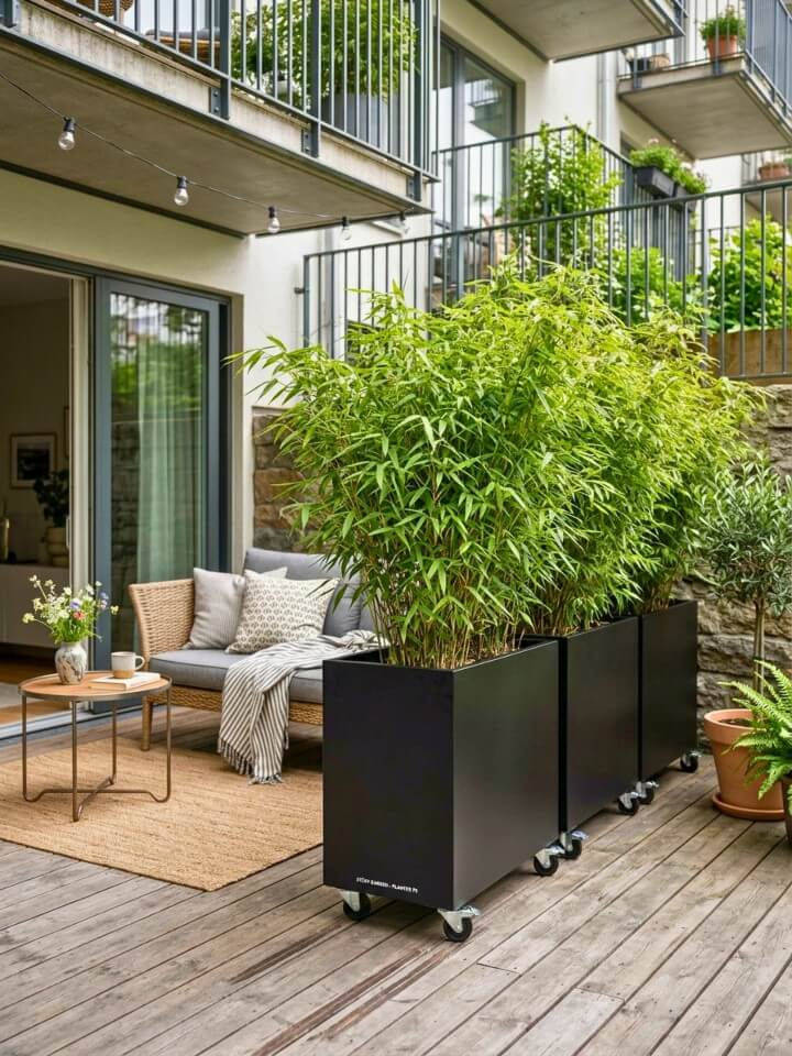 moveable bamboo planters for patio privacy