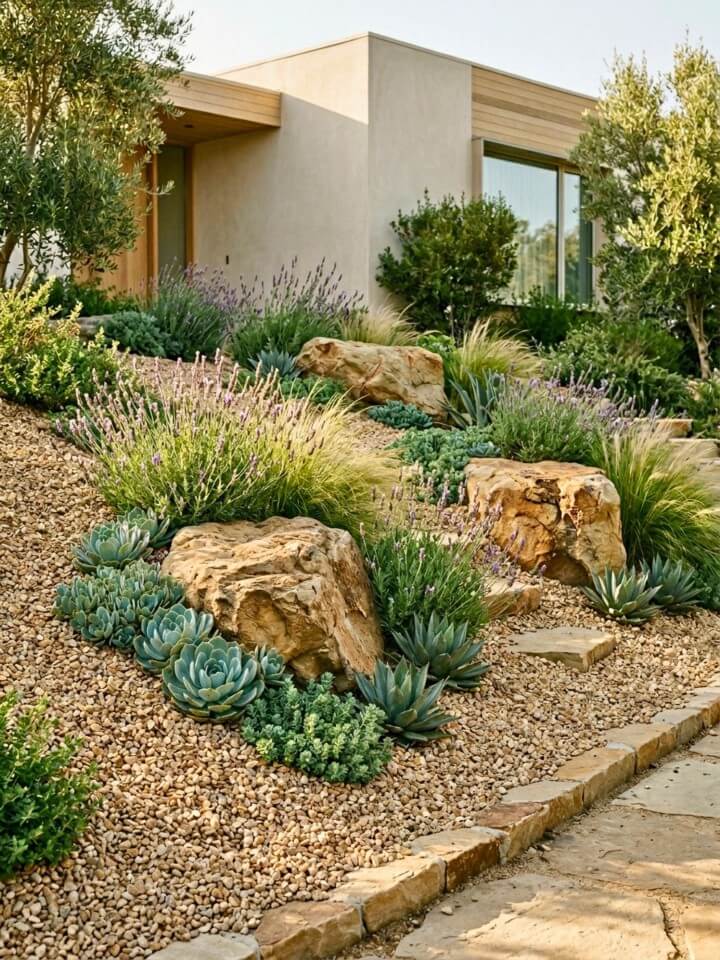 natural rock garden with texture and easy care