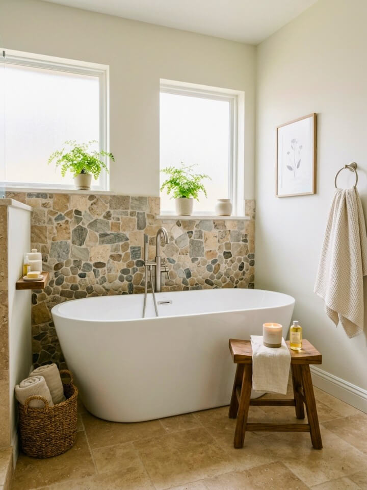 natural stone mosaics for a spa like side wall
