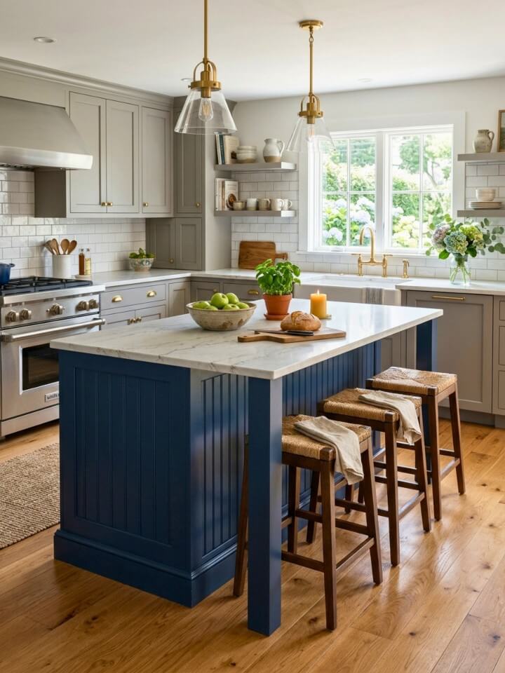 navy blue island as a classic coastal focal point