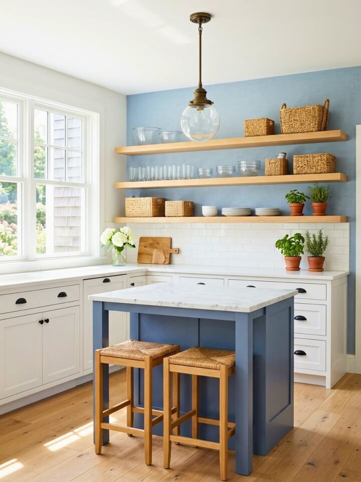 open shelving ideas for light coastal storage