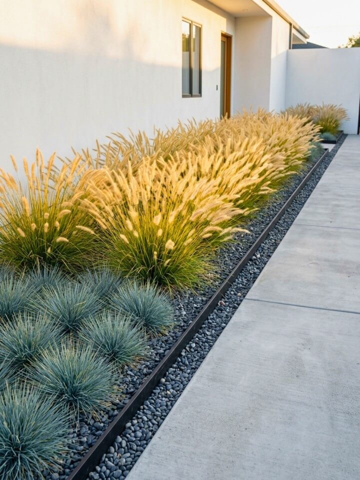 ornamental grass landscaping with modern garden texture