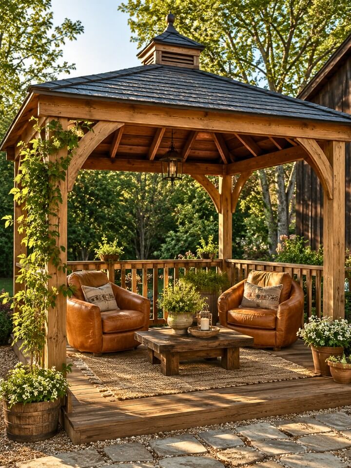 outdoor barrel chairs adding rustic charm