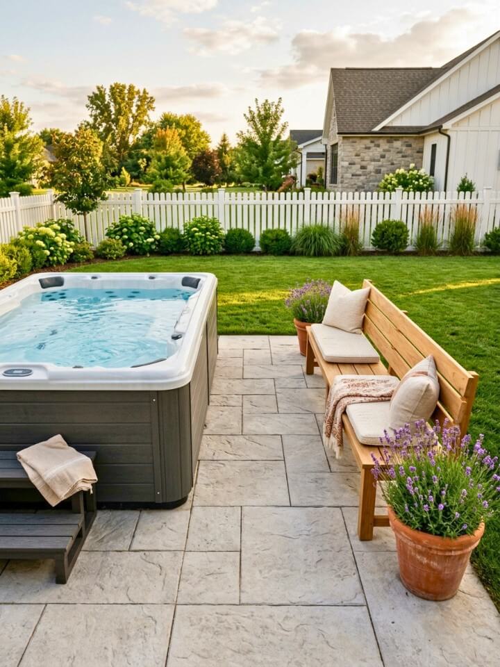outdoor bench beside the spa