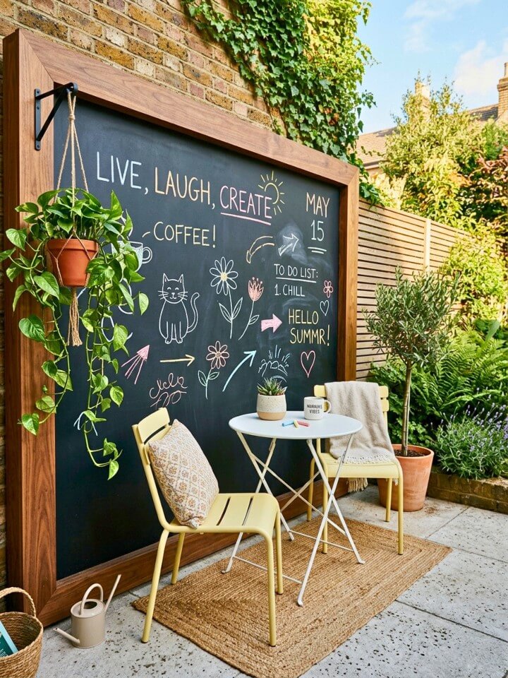 outdoor chalkboard wall for interactive patio fun