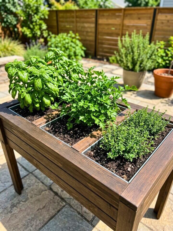 outdoor herb table with built in planters