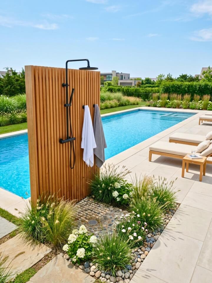 outdoor shower idea for a poolside space