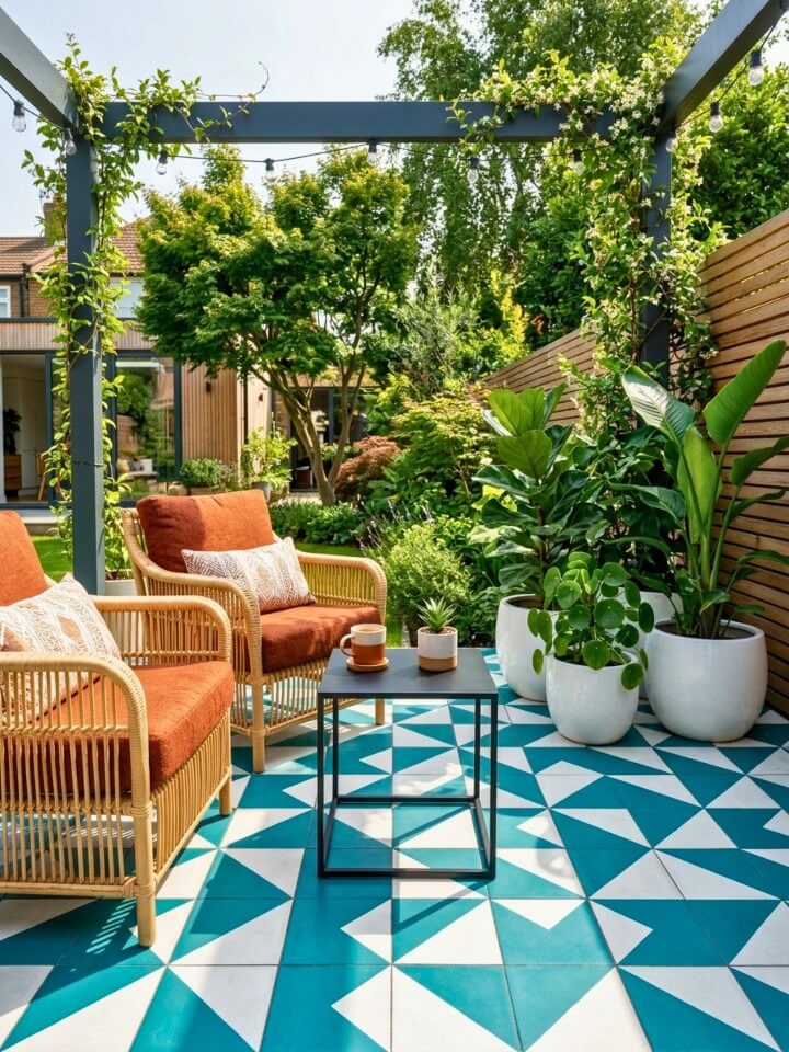 painted concrete patio for a backyard patio on a budget