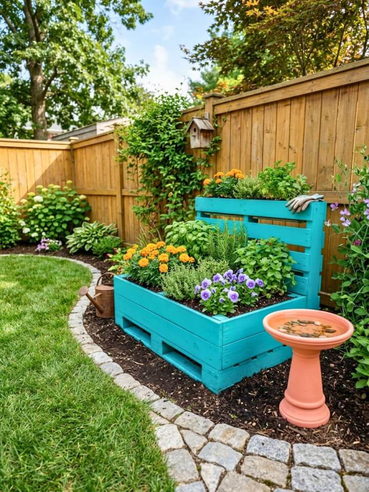 painted pallet box garden for backyard spaces