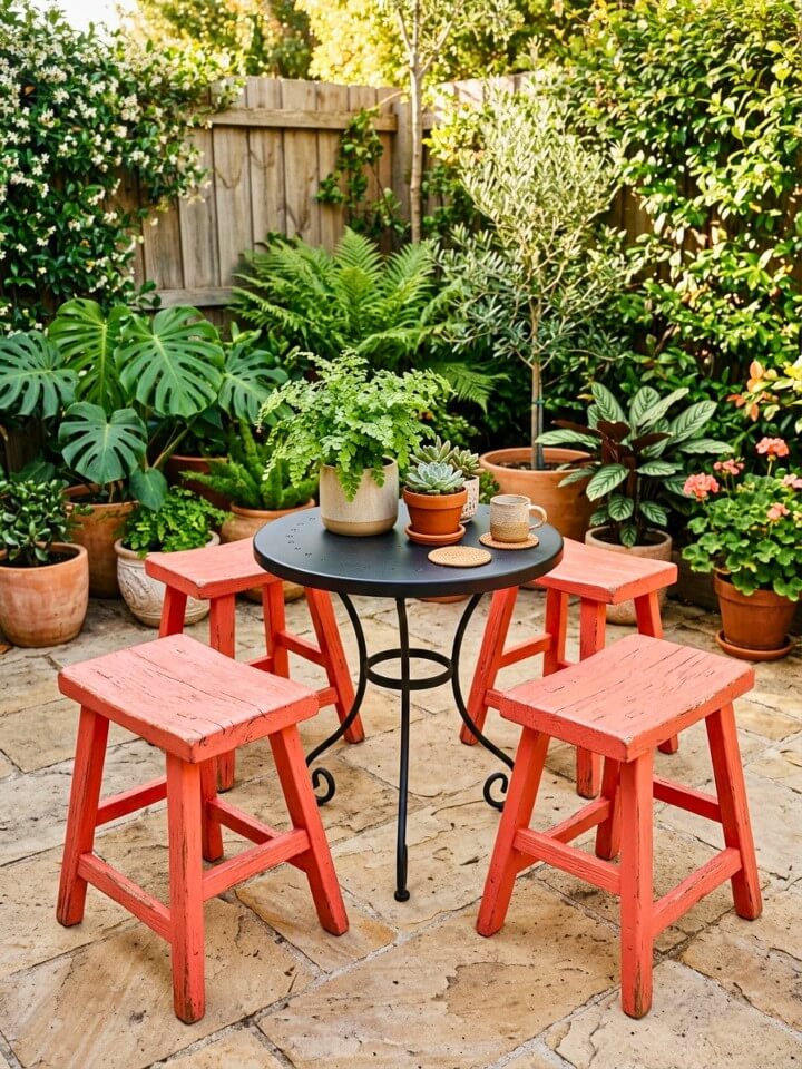 painted patio stools to brighten budget friendly patios