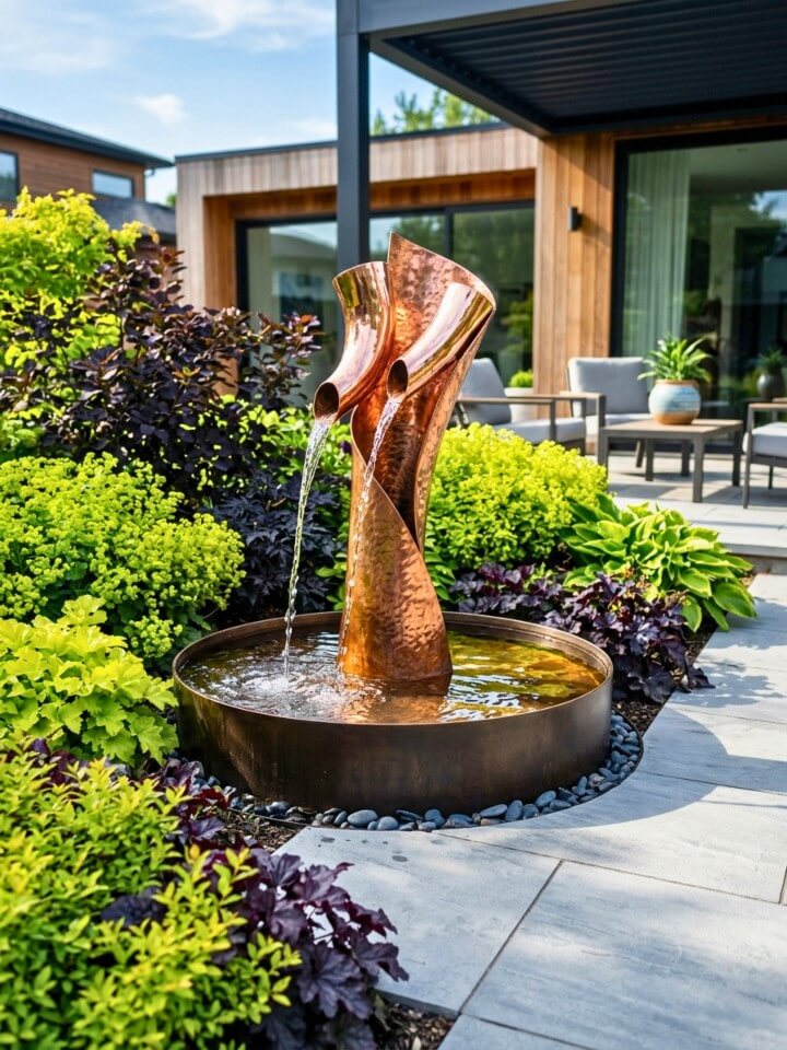 elegant copper bowl fountain in outdoor corners