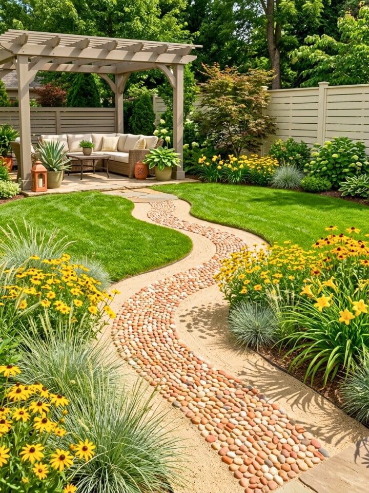 pebble and sand zen rock walkway creating peaceful spaces