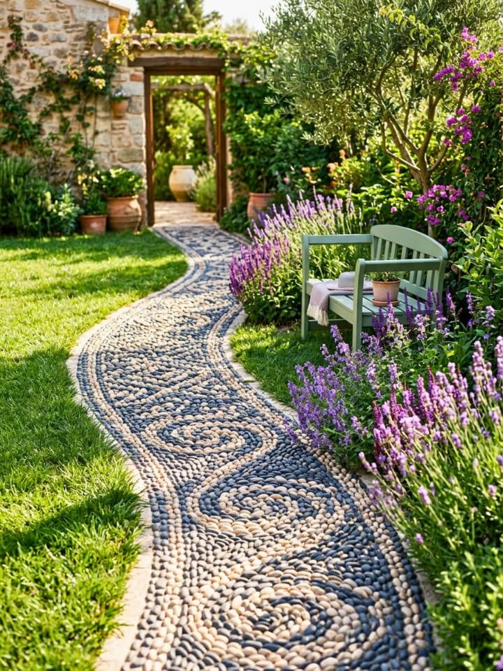 pebble mosaic path to add character to patios