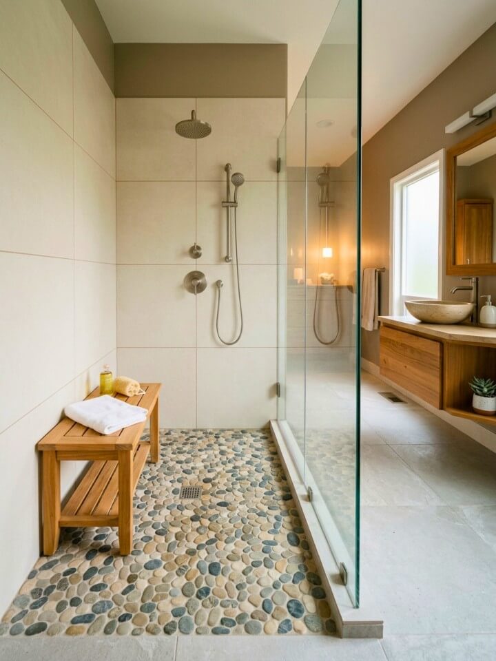 pebble mosaic shower floor for natural texture