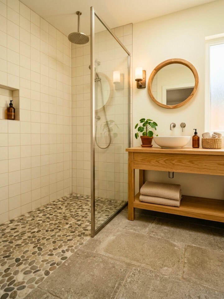 pebble tile shower floor for natural texture