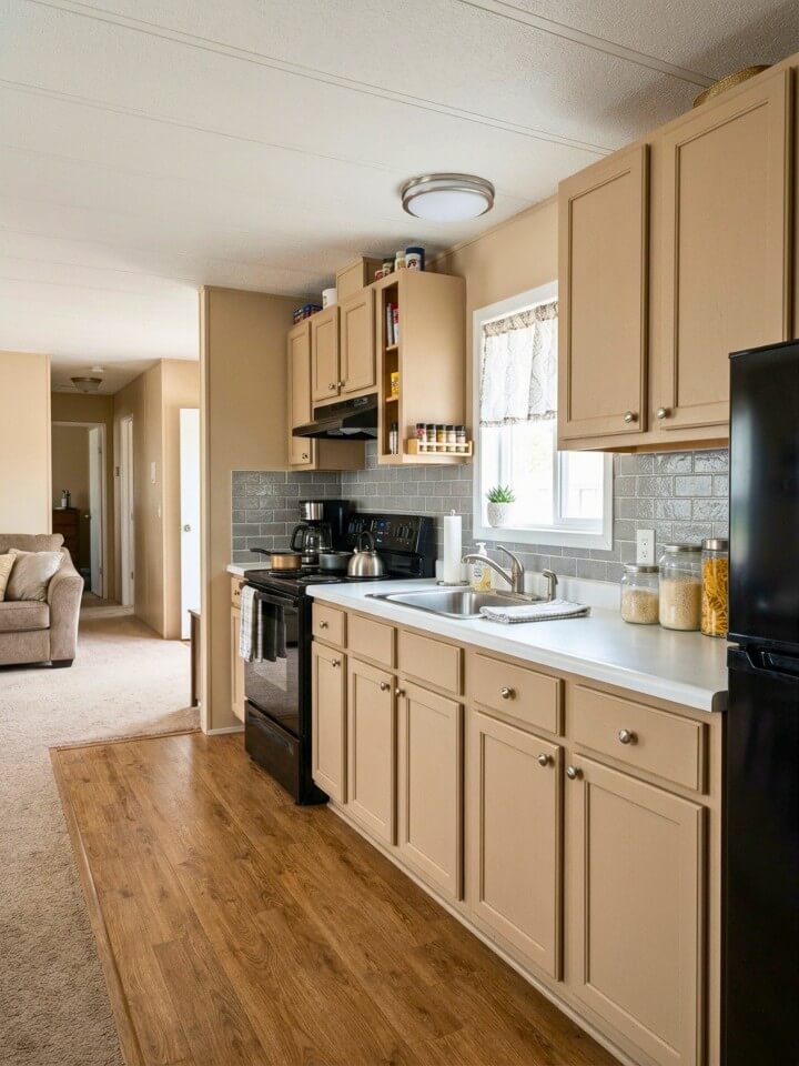 peel and stick tile that gives the backsplash a quick update