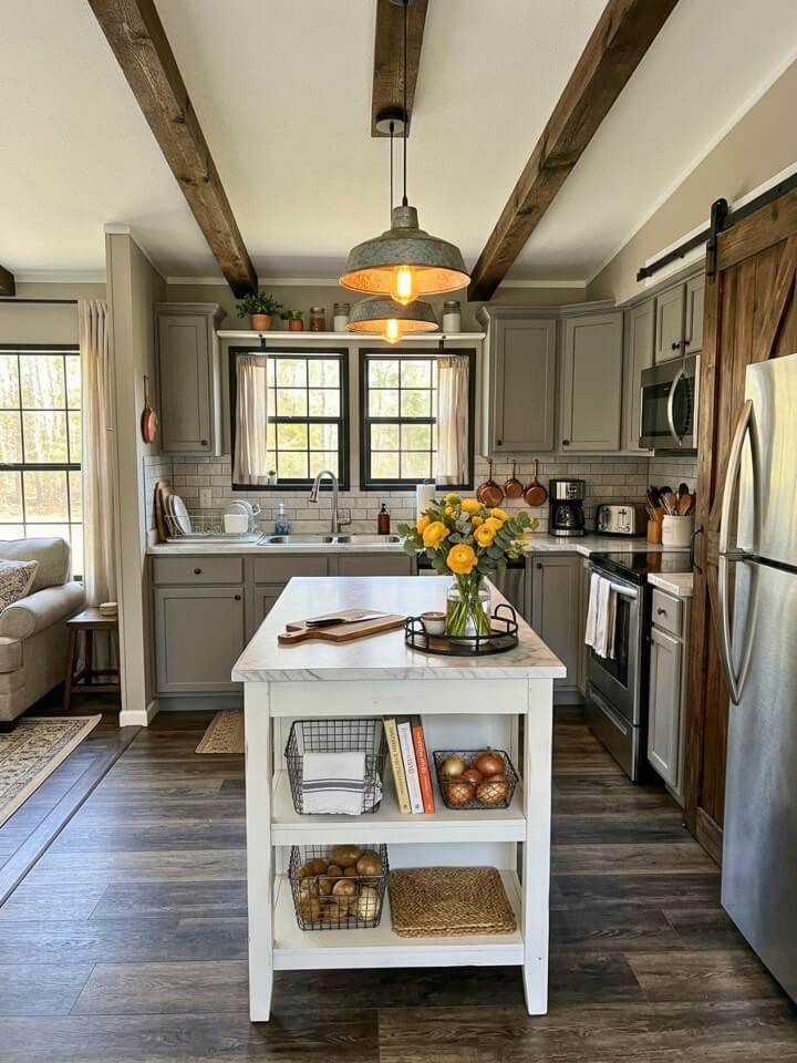 pendant lights that define the main prep area