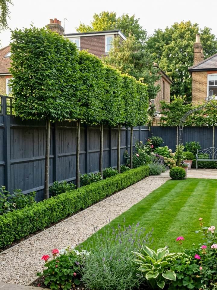 pleached hornbeam trees for backyard privacy
