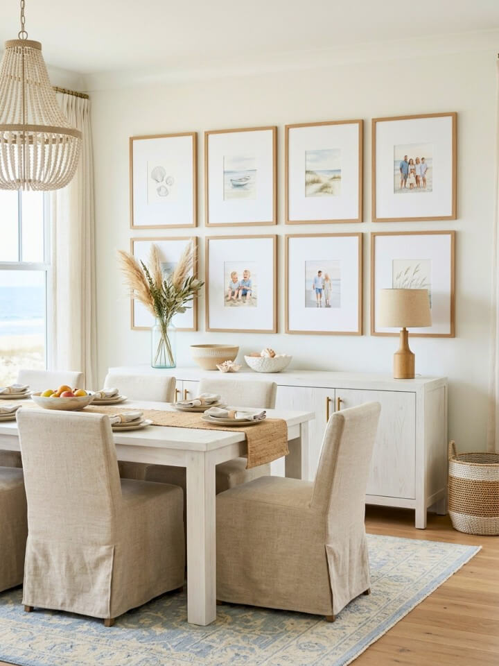 polished dining room gallery wall with matching mats
