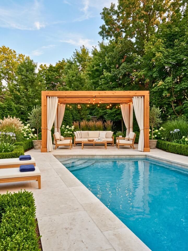 poolside pergola for shade and style