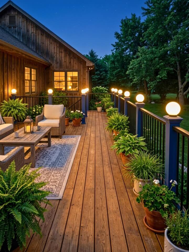 post mounted globe lights framing your deck