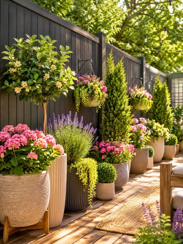 potted plant for fence line landscaping