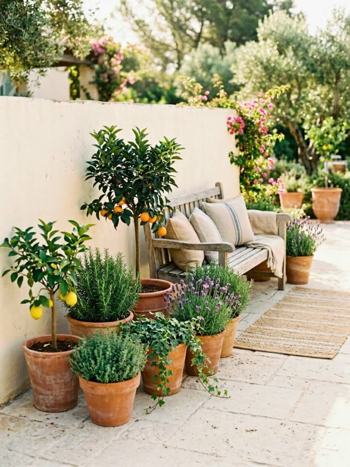 potted plant landscaping with flexible patio style