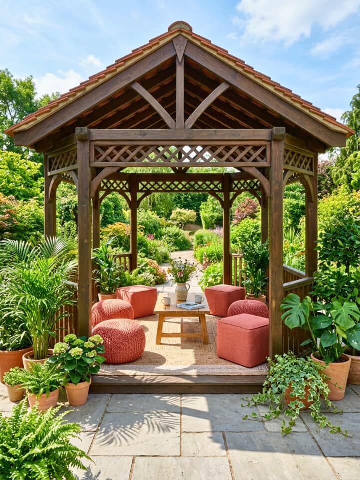 poufs and ottomans enhancing casual backyard structure seating