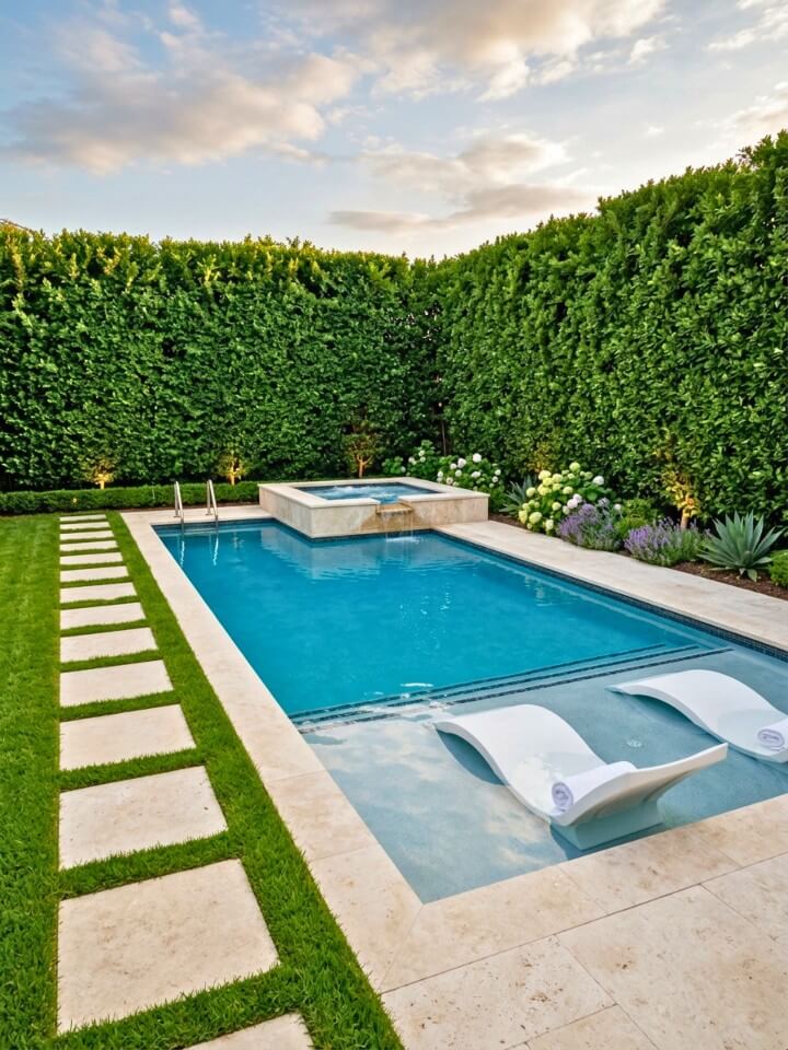 privacy hedge ideas for a peaceful pool area