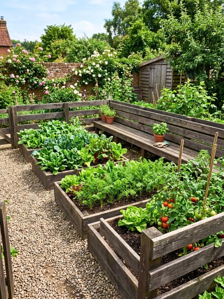 raised bed fence with built in seating