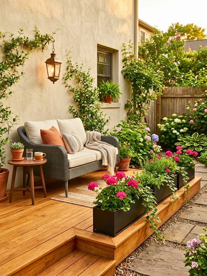 raised deck platform to create defined patio zones