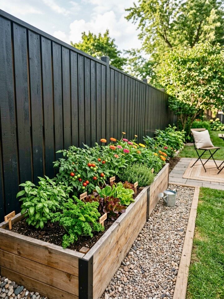 raised garden bed ideas along the fence