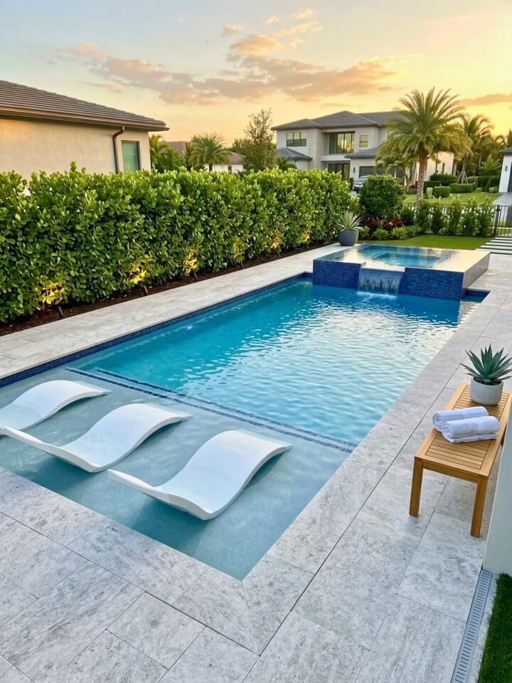 raised spa design beside a rectangular pool