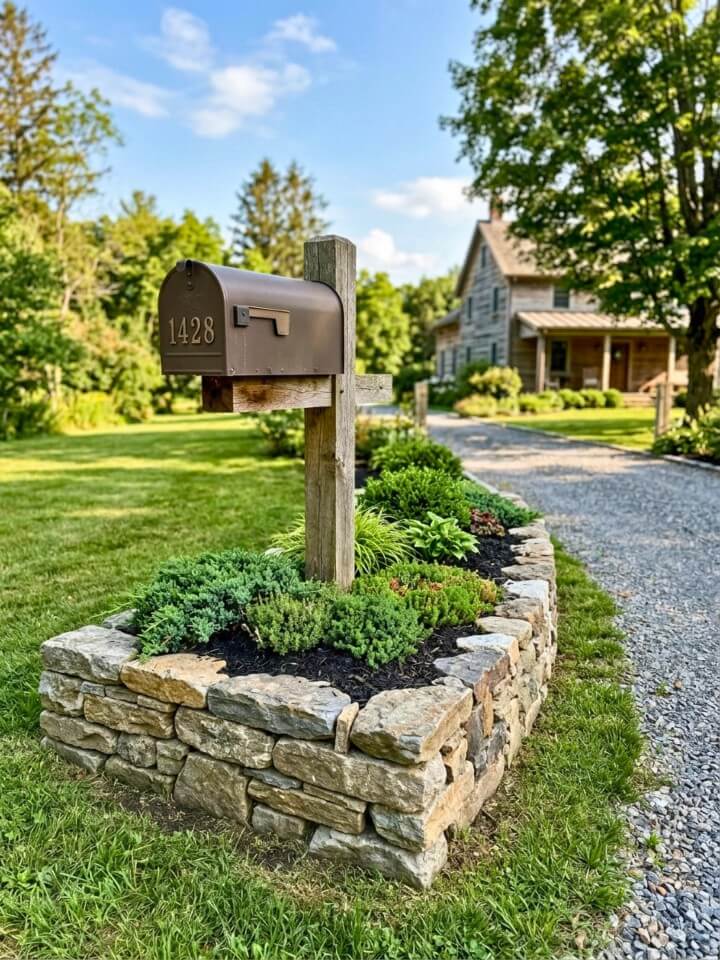 raised stone mailbox garden bed