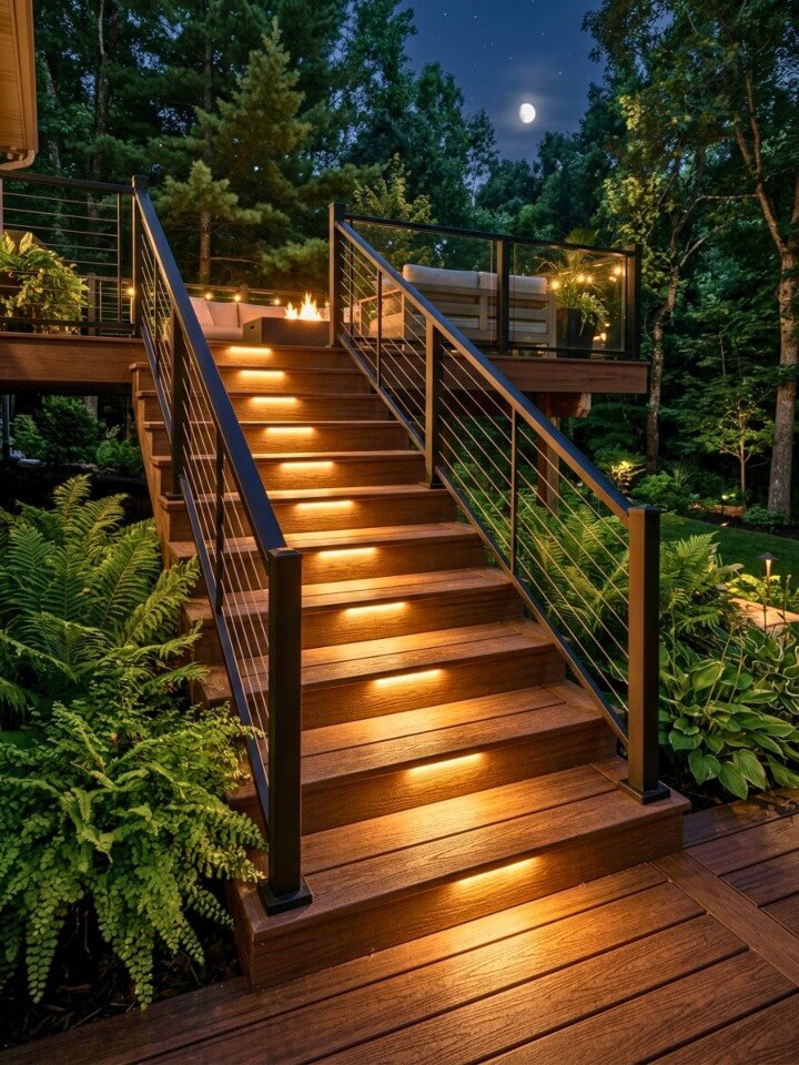 recessed step lights for safer deck lighting