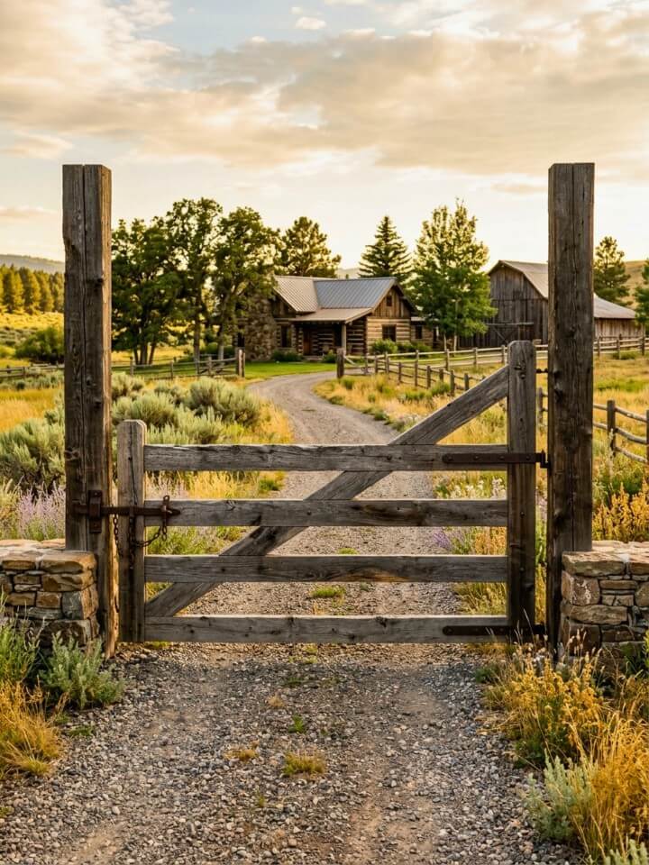 reclaimed wood ranch gate with natural patina