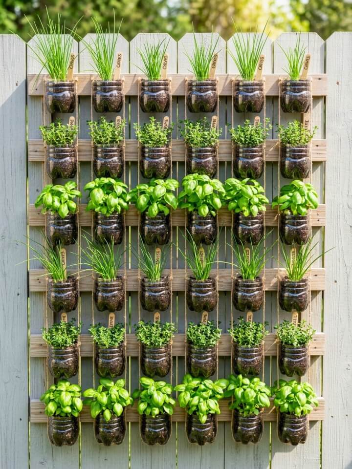 recycled bottle vertical herb wall