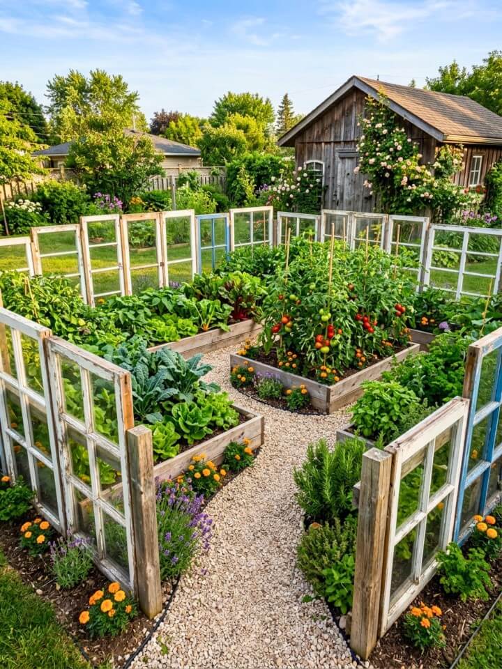 recycled window frame garden fence