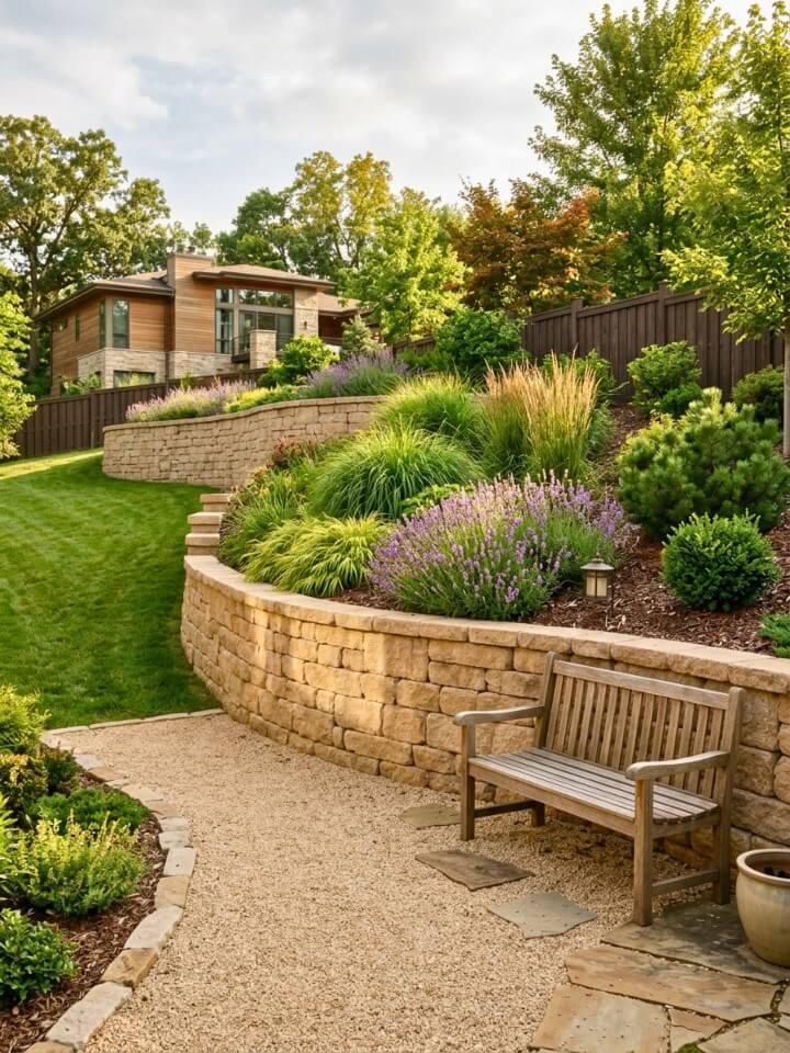 retaining wall ideas on a structured sloped yard