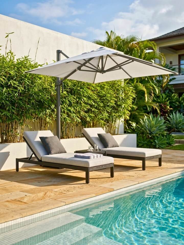 retractable umbrella shades keeping you cool by the water