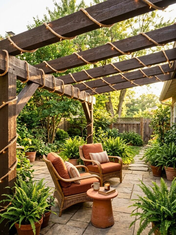 rope and twine accent lighting for patios
